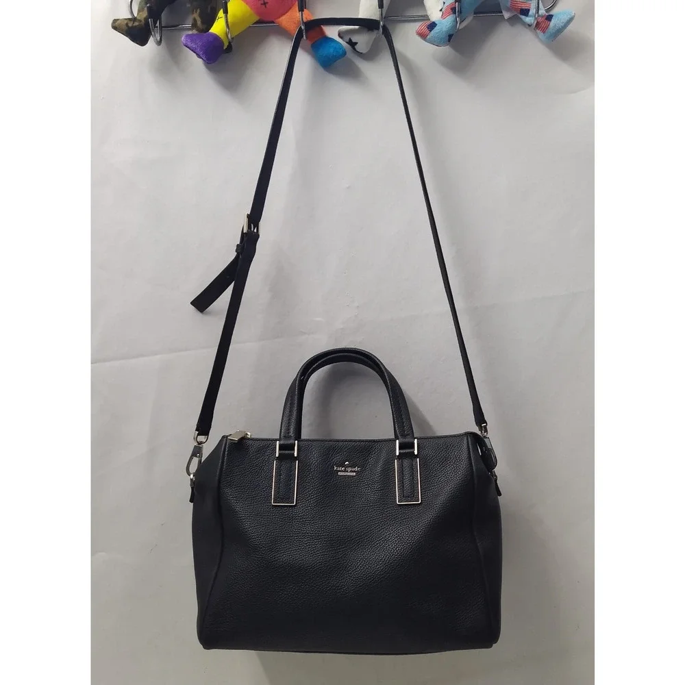 Kate Spade New York Black Leather Double Handles Zipper Satchel Shoulder Bag